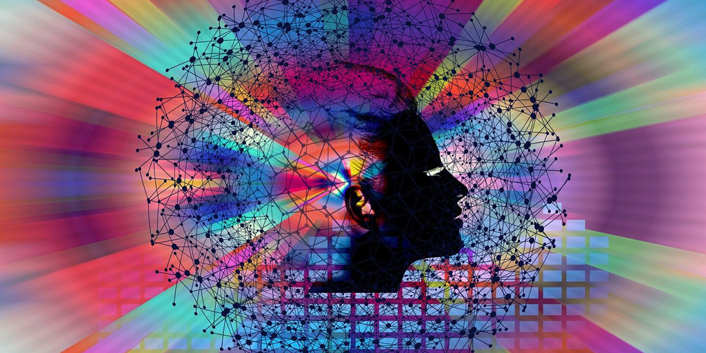 illustration of brain on colorful background