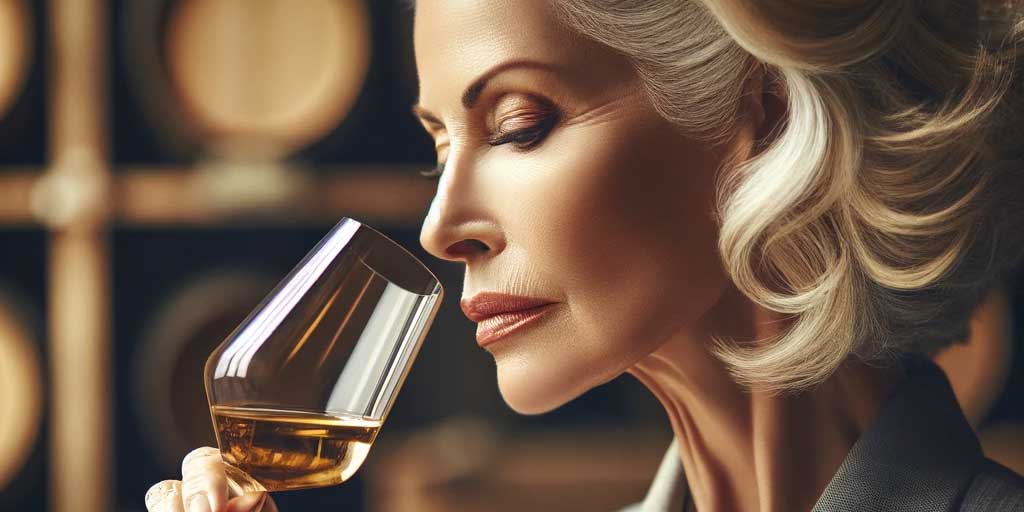 A woman tasting a wine